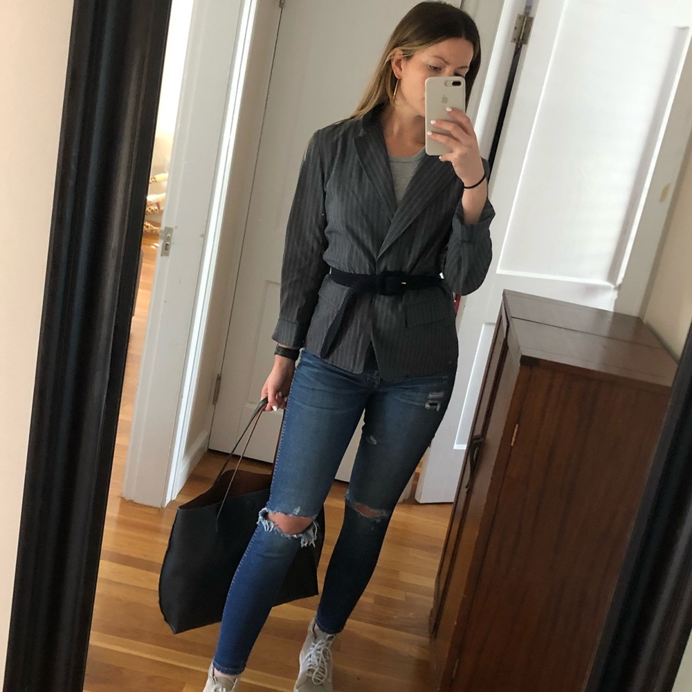 Club Monaco Striped Cuffed Blazer